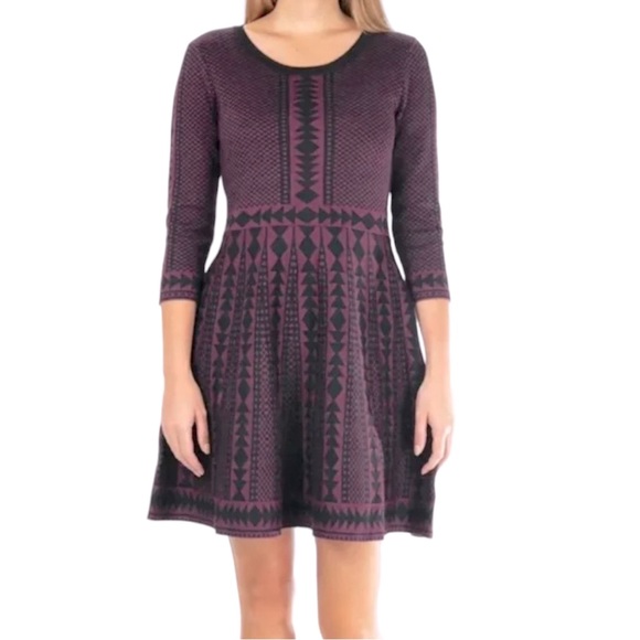 Nina Leonard Dresses & Skirts - NINA LEONARD Geometric Fit and Flare Sweater Dress